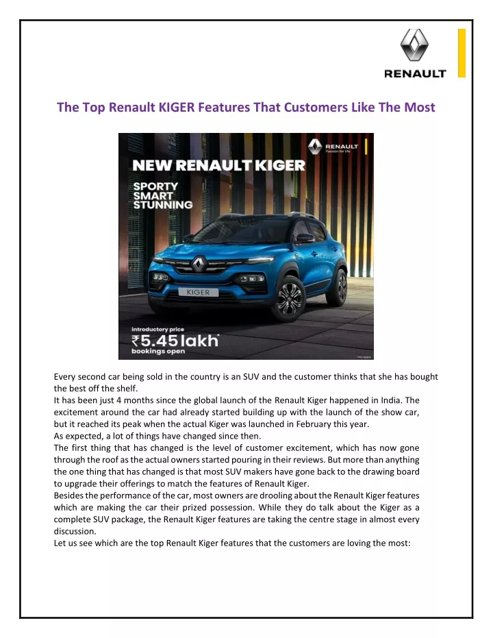 the top renault kiger features that customers