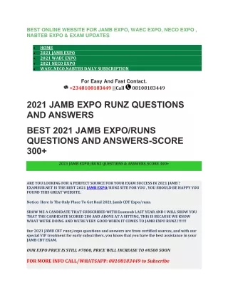 BEST 2021 JAMB EXPO RUNZ LEGIT REAL JAMB EXPO ANSWERS