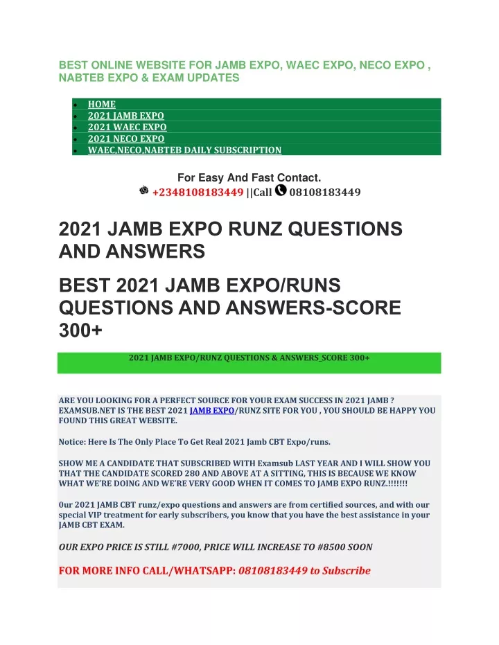 best online website for jamb expo waec expo neco