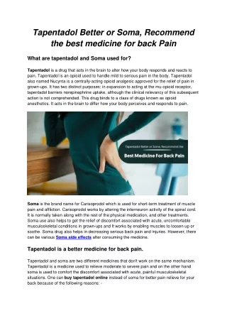 Tapentadol Better or Soma, Recommend the best medicine For back Pain