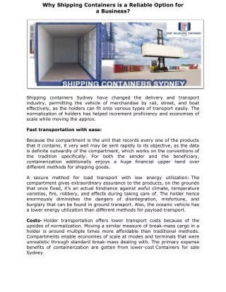 Why Shipping Containers is a Reliable Option for a Business?