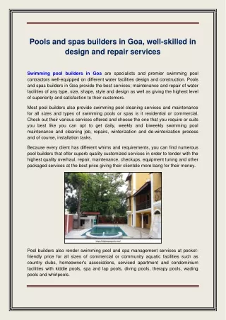 pools and spas builders in goa well skilled