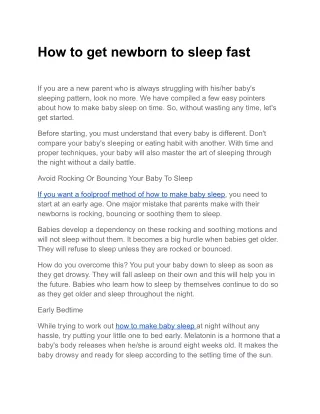 How to get newborn to sleep faster