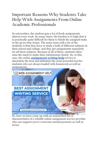 Important Reasons Why Students Take Help With Assignments