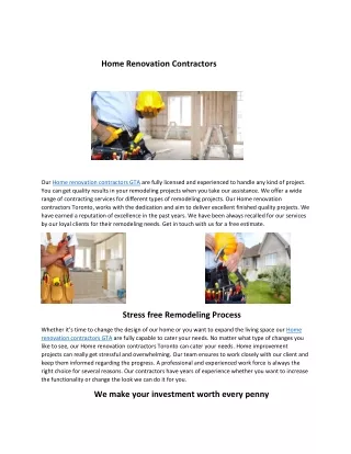 Home renovation contractors Toronto