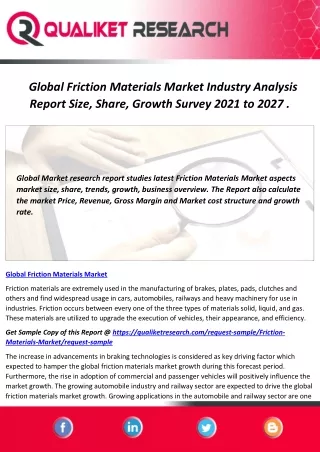 Global Friction Materials Market Industry Analysis Report Size, Share, Growth Survey 2021 to 2027