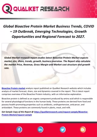 Global Bioactive Protein Market Business Trends, COVID – 19 Outbreak, Emerging Technologies, Growth Opportunities and Re