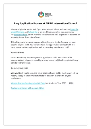 Simple Application Process at ELPRO International School