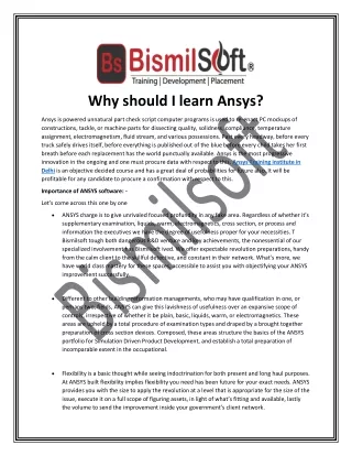why should i learn ansys