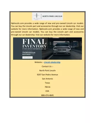 San Antonio Lincoln car dealership  nplincoln.com
