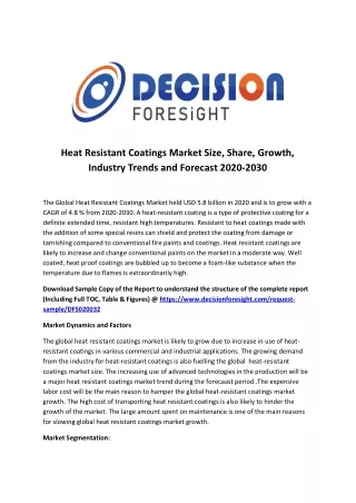 Heat Resistant Coatings Market Size Key Trends Challenges, Top Key Players and Forecast to 2030