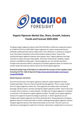 Organic Pigments Market 2030 Key Vendor Landscape By Regional Output Demand By Countries And Future Growth