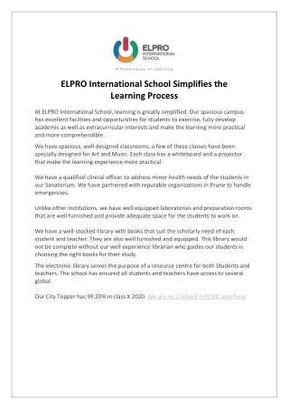 ELPRO International School Simplifies the Learning Process