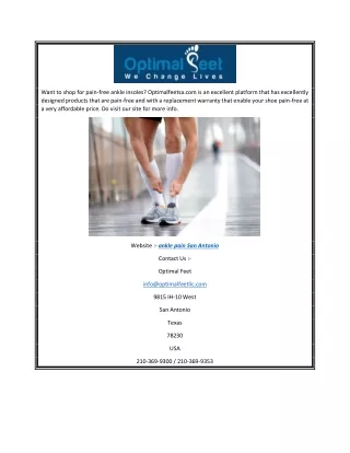 Ankle Pain San AntonioOptimalfeetsa.com