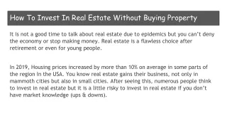 Jasse keyes - How To Invest In Real Estate Without Buying Property