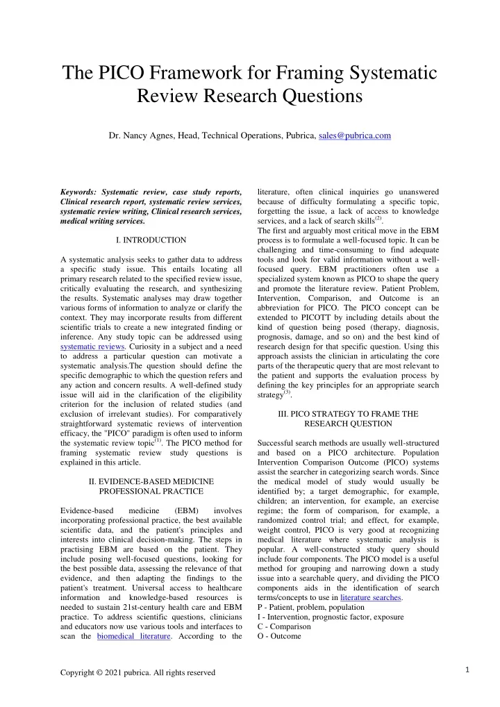 the pico framework for framing systematic review