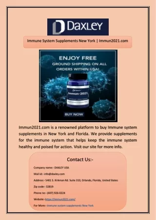 Immune System Supplements New York | Immun2021.com