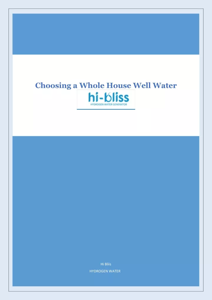 choosing a whole house well water