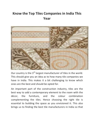Know the Top Tiles Companies in India This Year