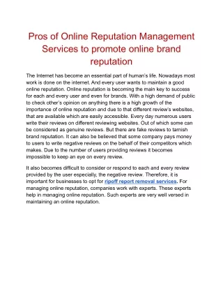 Pros of Online Reputation Management Services to promote online brand reputation