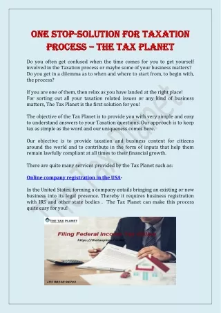 one stop one stop solution for taxation solution