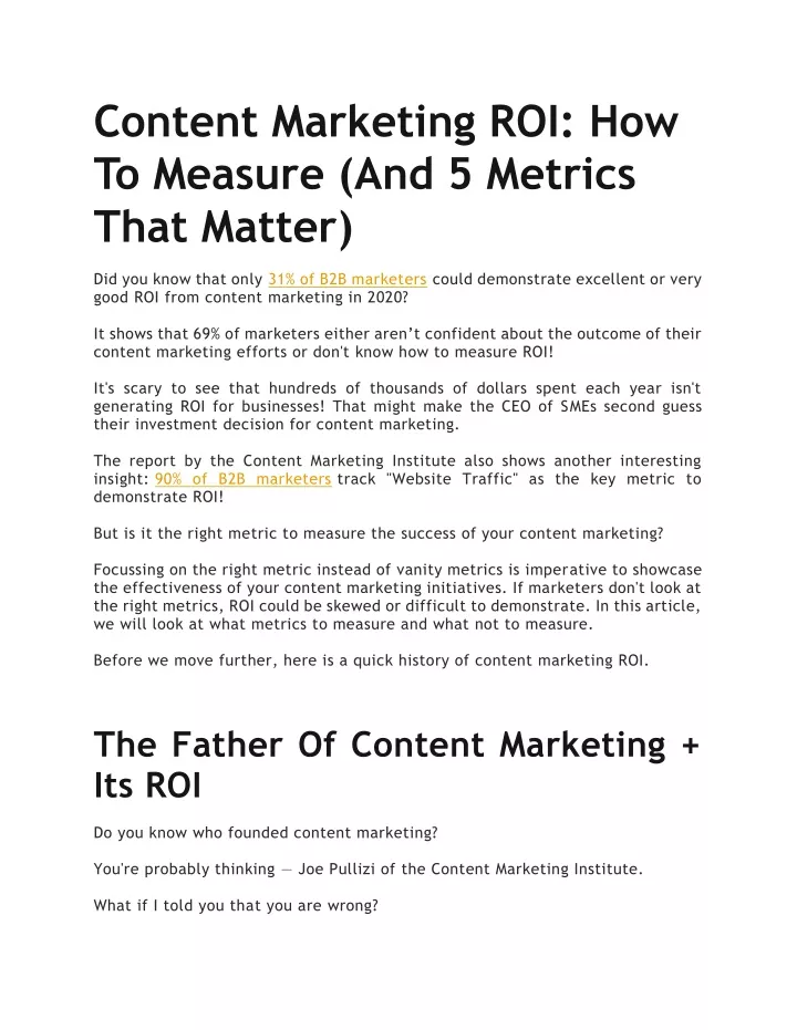 content marketing roi how to measure