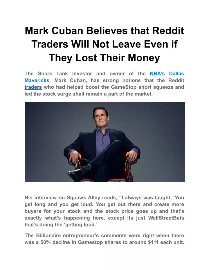 mark cuban believes that reddit traders will