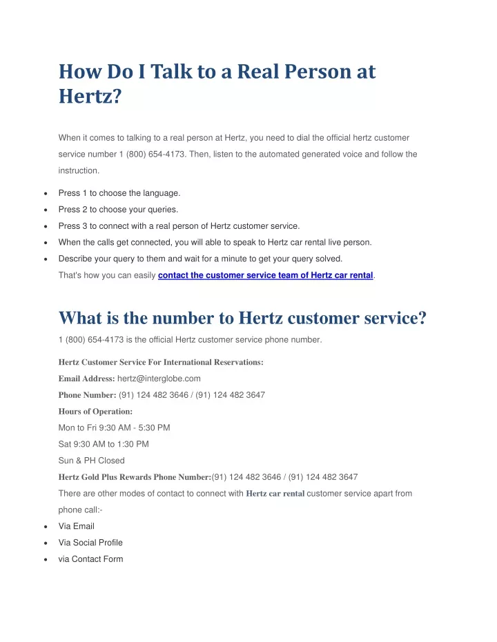 how do i talk to a real person at hertz