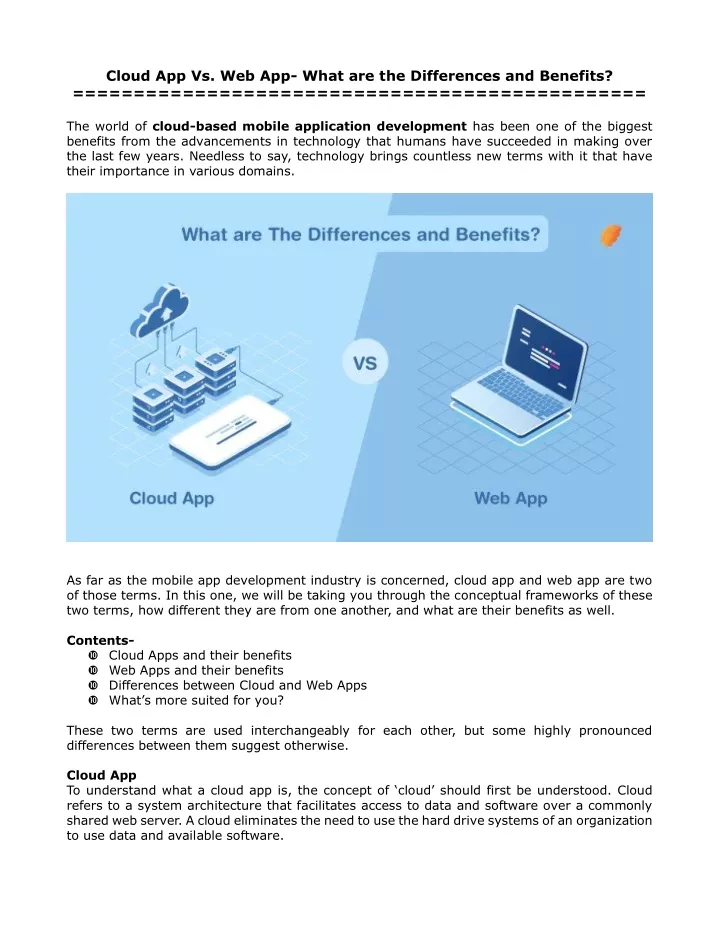 cloud app vs web app what are the differences