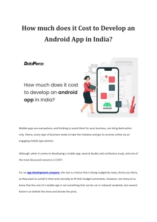 How much does it Cost to Develop an Android App in India