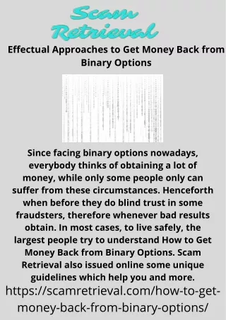 Effectual Approaches to Get Money Back from Binary Options