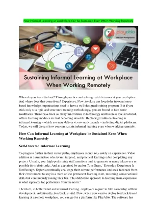 how informal learning at workplace