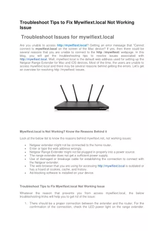 Troubleshoot Tips to Fix Mywifiext.local Not Working Issue