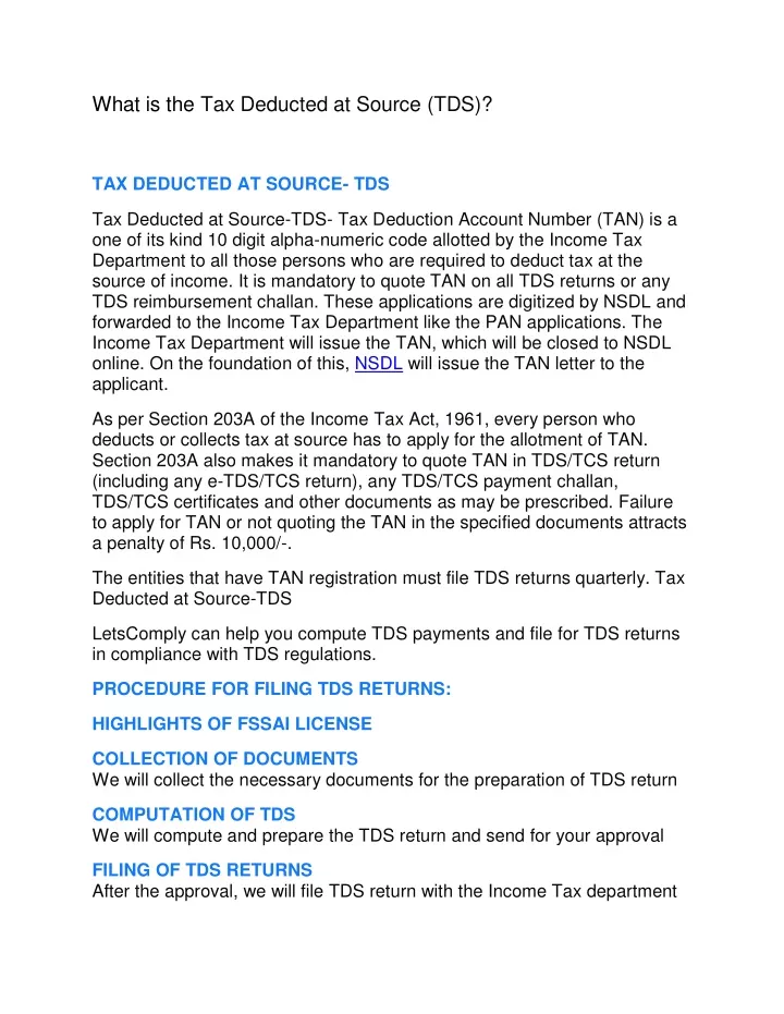 what is the tax deducted at source tds
