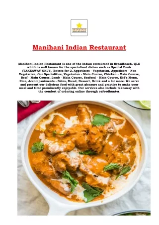 5% Off - Manihani Indian Restaurant - Takeaway Broadbeach,QLD