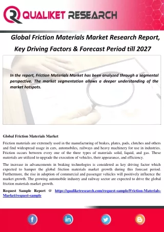 Friction Materials Market Research Report, Key Driving Factors & Forecast Period till 2027