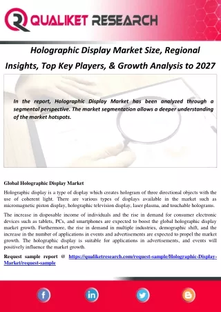 Holographic Display Market Size, Regional Insights, Top Key Players, & Growth Analysis to 2027