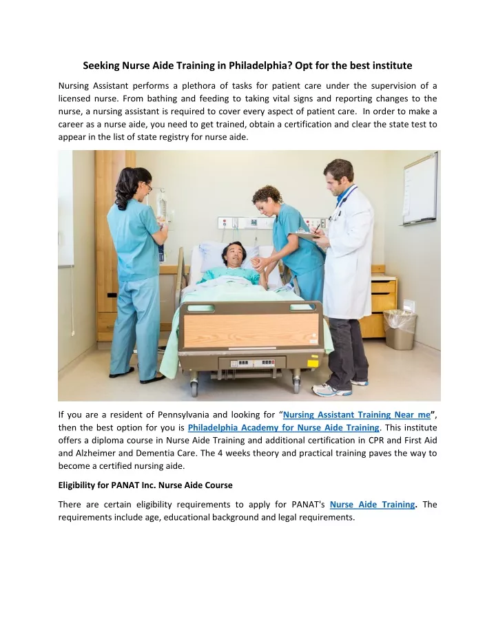 seeking nurse aide training in philadelphia