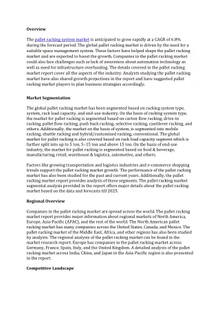 Pallet Racking System Market 2021: Business Opportunities, Company Profiles