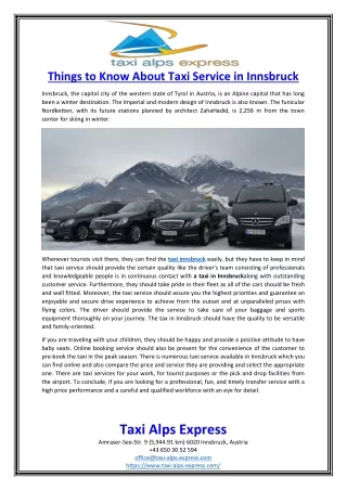 Things to Know About Taxi Service in Innsbruck