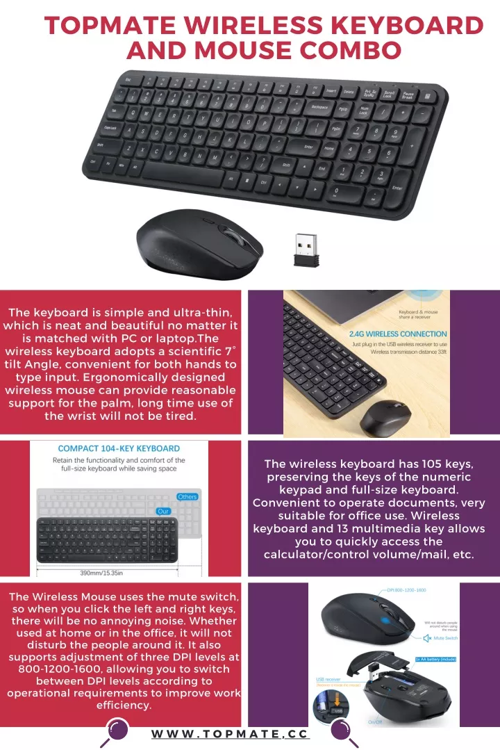 topmate wireless keyboard and mouse combo