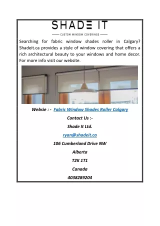 Fabric Window Shades Roller Calgary | Shadeit.ca