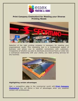 Print Company Chelmsford for Meeting your Diverse Printing Needs