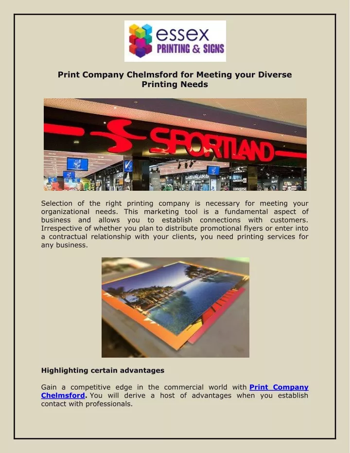 print company chelmsford for meeting your diverse