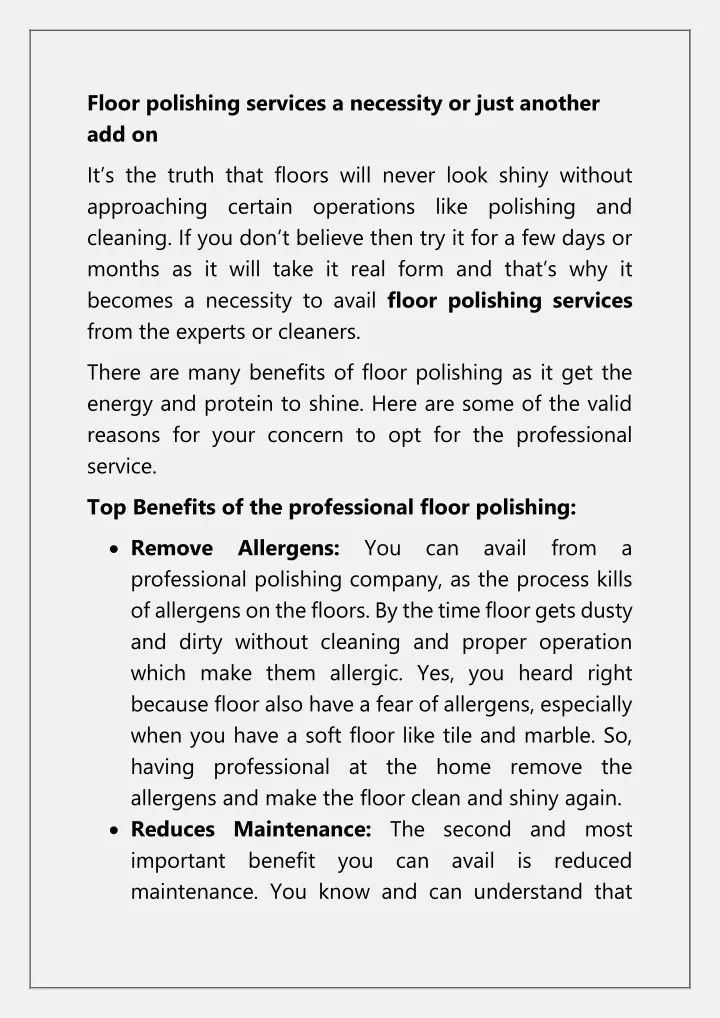floor polishing services a necessity or just