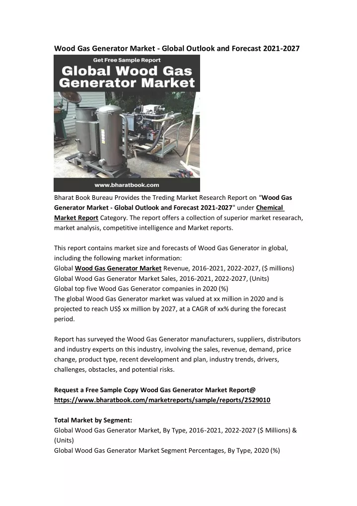 wood gas generator market global outlook