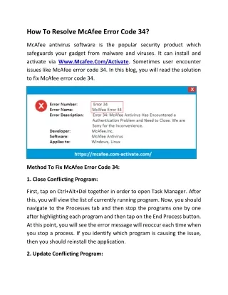 how to resolve mcafee error code 34