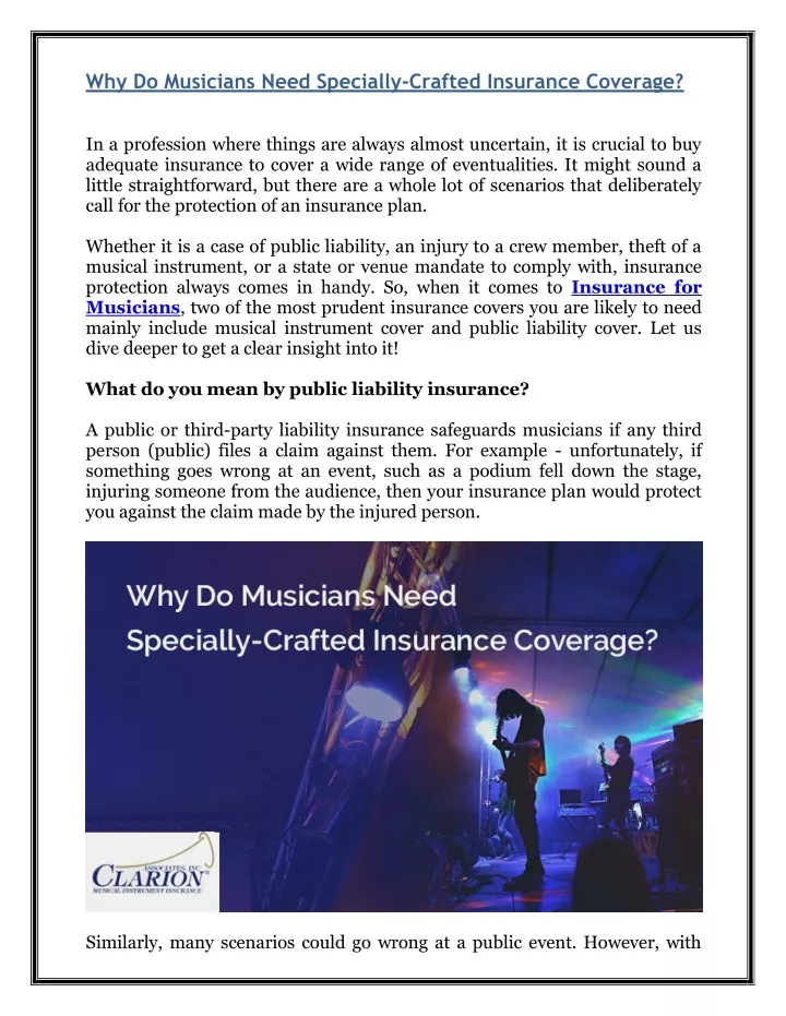 why do musicians need specially crafted insurance