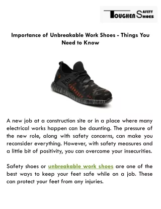 Importance of Unbreakable Work Shoes - Things You Need to Know