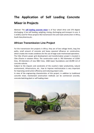 the application of self loading concrete